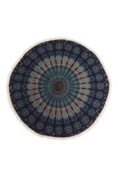 KDMD Peacock Blue Mandala Roundie Cotton Wall Decor 130cm - Size: Medium