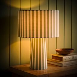ValueLights Thorley Stripe Drum Shade Full Fabric Table Lamp & Bulb in Pale Green