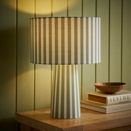 ValueLights Thorley Stripe Drum Shade Full Fabric Table Lamp & Bulb in Pale Green - thumbnail 5
