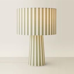 ValueLights Thorley Stripe Drum Shade Full Fabric Table Lamp & Bulb in Pale Green - thumbnail 6