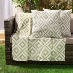 OHS Geo Tile Throw Over Bed Blanket Travel Garden Chair Soft Fleece Warm Bedspread in Green - thumbnail 3