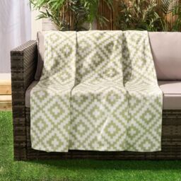 OHS Geo Tile Throw Over Bed Blanket Travel Garden Chair Soft Fleece Warm Bedspread in Green - thumbnail 2