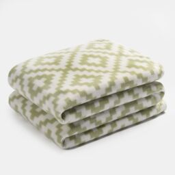 OHS Geo Tile Throw Over Bed Blanket Travel Garden Chair Soft Fleece Warm Bedspread in Green - thumbnail 1