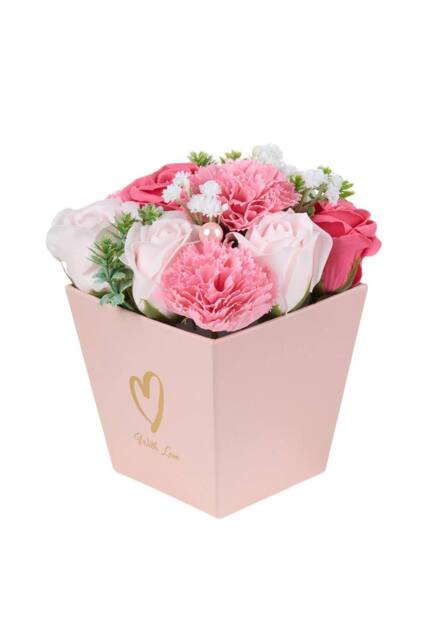 Living and Home Rose & Carnation Soap Flower Bouquet Gift Box Tabletop Decor - image 1