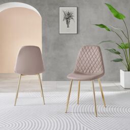 FurnitureboxUK Novara 100cm Round Black Leg Dining Table & 2 Corona Gold Chairs in Beige - thumbnail 9
