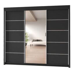 Interior Emporium Ltd IE Oslo Wradrobe with Rails & Shelves without LED Light Sliding Door Wardrobe without LED Light ( Black, 150 cm ) in Black - thumbnail 1