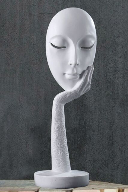Living and Home 11.5cm Dia x 37cm H Abstract Art Resin Mask Ornaments Meditation Sculpture in White - Size: 11.5 cm Dia x 37 cm H - image 1
