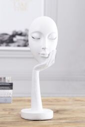 Living and Home 11.5cm Dia x 37cm H Abstract Art Resin Mask Ornaments Meditation Sculpture in White - Size: 11.5 cm Dia x 37 cm H - thumbnail 3