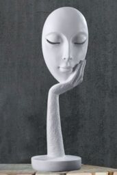 Living and Home 11.5cm Dia x 37cm H Abstract Art Resin Mask Ornaments Meditation Sculpture in White - Size: 11.5 cm Dia x 37 cm H - thumbnail 1