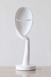 Living and Home 11.5cm Dia x 37cm H Abstract Art Resin Mask Ornaments Meditation Sculpture in White - Size: 11.5 cm Dia x 37 cm H - thumbnail 5