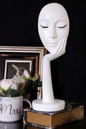 Living and Home 11.5cm Dia x 37cm H Abstract Art Resin Mask Ornaments Meditation Sculpture in White - Size: 11.5 cm Dia x 37 cm H - thumbnail 2