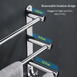 SPETLEK Wall Mounted Towel Rail 3 Tier Chrome Kitchen Towel UK in Silver - thumbnail 5