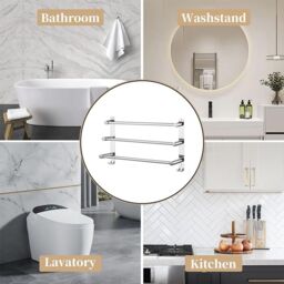 SPETLEK Wall Mounted Towel Rail 3 Tier Chrome Kitchen Towel UK in Silver - thumbnail 6