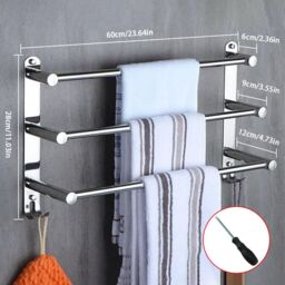 SPETLEK Wall Mounted Towel Rail 3 Tier Chrome Kitchen Towel UK in Silver - thumbnail 2