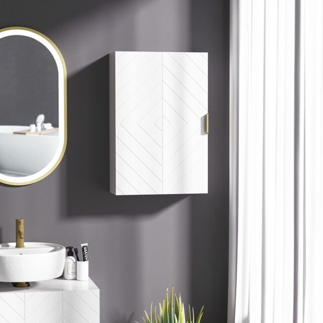 Kleankin Bathroom Wall Cabinet Over Toilet Storage Cupboard with Door in White - image 1