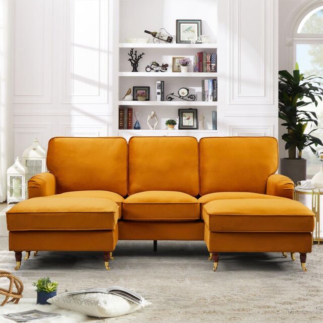 Artemis Home Woodbury 218cm Wide U-Shaped Velvet Fabric Corner Sofa in Orange