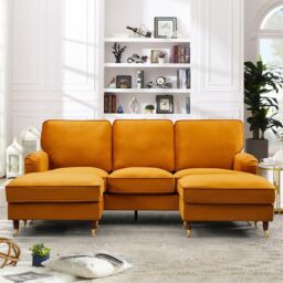 Artemis Home Woodbury 218cm Wide U-Shaped Velvet Fabric Corner Sofa in Orange