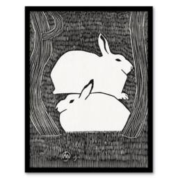 Artery8 Samuel J De Mesquita Framed Wall Art Print Two Stylised Snow Hares in Black - Size: A4 - thumbnail 1