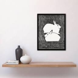 Artery8 Samuel J De Mesquita Framed Wall Art Print Two Stylised Snow Hares in Black - Size: A4 - thumbnail 2