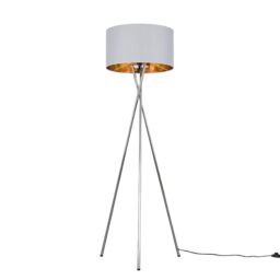 ValueLights Camden Chrome Metal Tripod Floor Lamp with Grey & Gold Lamp Shade - thumbnail 6