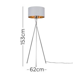 ValueLights Camden Chrome Metal Tripod Floor Lamp with Grey & Gold Lamp Shade - thumbnail 8
