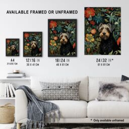Artery8 Border Terrier Dog On Elegant Wildflower Floral Backdrop William Morris Style Pattern Artwork Extra Large XL Unframed Wall Art Poster Print - thumbnail 3