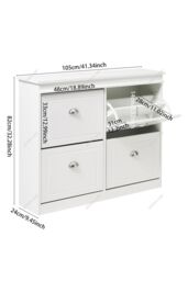 Living and Home Modern 2-Tier Flip Down Shoe Cabinet in White - thumbnail 6