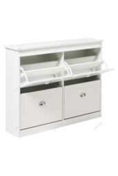 Living and Home Modern 2-Tier Flip Down Shoe Cabinet in White - thumbnail 3