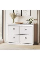 Living and Home Modern 2-Tier Flip Down Shoe Cabinet in White