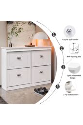 Living and Home Modern 2-Tier Flip Down Shoe Cabinet in White - thumbnail 5