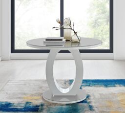 FurnitureboxUK Giovani Round 4 Seat 100cm White High Gloss Unique Halo Base Grey Glass Top Dining Table 4 Soft Faux Leather Lorenzo Chairs - thumbnail 2