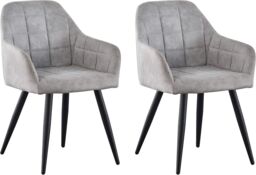 MCC Direct Set of 2 Faux Suede Fabric Kitchen Dining Chairs Accent Chair Adrian in Light Grey - thumbnail 2