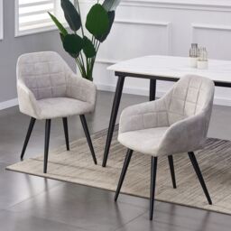 MCC Direct Set of 2 Faux Suede Fabric Kitchen Dining Chairs Accent Chair Adrian in Light Grey - thumbnail 1