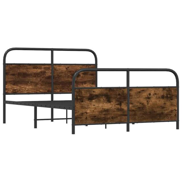Berkfield Home Metal Bed Frame without Mattress Smoked Oak 140x190 cm in Brown - image 1