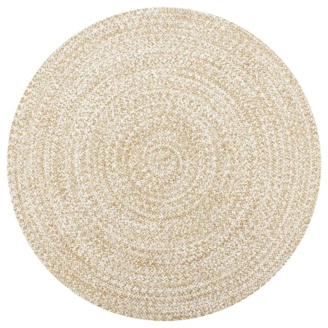 Berkfield Home Handmade Rug Jute White & Natural 120 cm - Size: 100 cm diameter - image 1