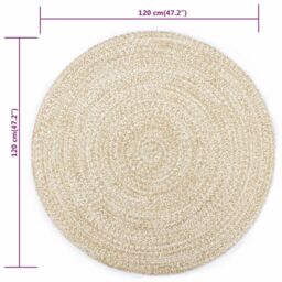 Berkfield Home Handmade Rug Jute White & Natural 120 cm - Size: 100 cm diameter - thumbnail 5