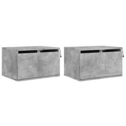 Berkfield Home Wall-mounted Bedside Cabinets with LED Lights 2 pcs Concrete Grey - thumbnail 1