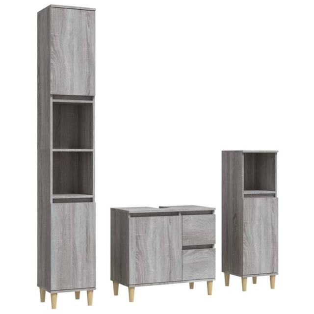 Berkfield Home 3 Piece Bathroom Cabinet Set Grey Sonoma Engineered Wood - image 1