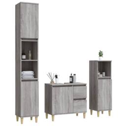 Berkfield Home 3 Piece Bathroom Cabinet Set Grey Sonoma Engineered Wood - thumbnail 3