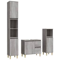 Berkfield Home 3 Piece Bathroom Cabinet Set Grey Sonoma Engineered Wood - thumbnail 1