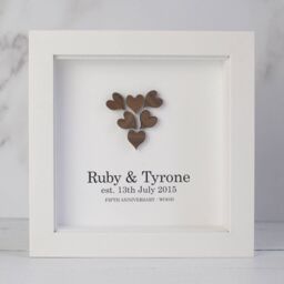 Afewhometruths Timeless Love Personalised 5th Anniversary Wooden Heart in Brown - thumbnail 2