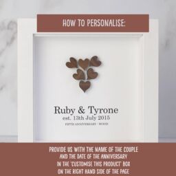 Afewhometruths Timeless Love Personalised 5th Anniversary Wooden Heart in Brown - thumbnail 4