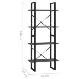 Berkfield Home Decorative 4-Tier Book Cabinet Grey 60x30x140 cm Solid Pine Wood - Size: 60 x 30 x 140 cm - thumbnail 8