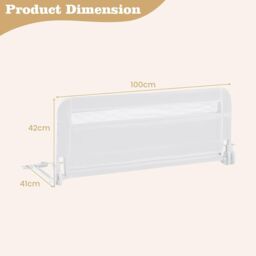 Gymax 100CM Baby Bed Rail Folding Down Bed Guard With Strap & Washable Cover in White - thumbnail 5