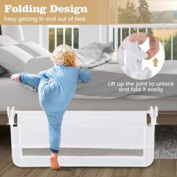 Gymax 100CM Baby Bed Rail Folding Down Bed Guard With Strap & Washable Cover in White - thumbnail 3