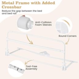 Gymax 100CM Baby Bed Rail Folding Down Bed Guard With Strap & Washable Cover in White - thumbnail 6