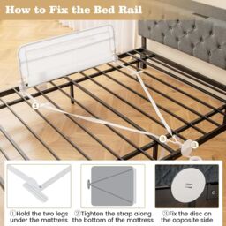 Gymax 100CM Baby Bed Rail Folding Down Bed Guard With Strap & Washable Cover in White - thumbnail 4