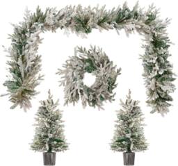 Marco Paul 4pc Luxury Frosted Pre-Lit Christmas Set in Green - Size: 4 Pack - thumbnail 2