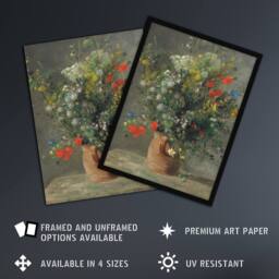 "Artery8 Wildflowers in a Vase Renoir Vintage Wall Art Print Poster in Grey - Size: W24"" x H32""" - thumbnail 2