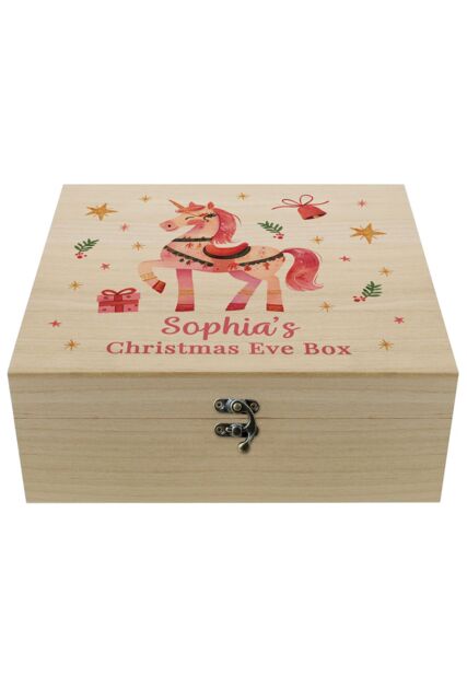 Personalised Memento Company Women's Personalised Unicorn Christmas Eve Box in Light Brown - image 1